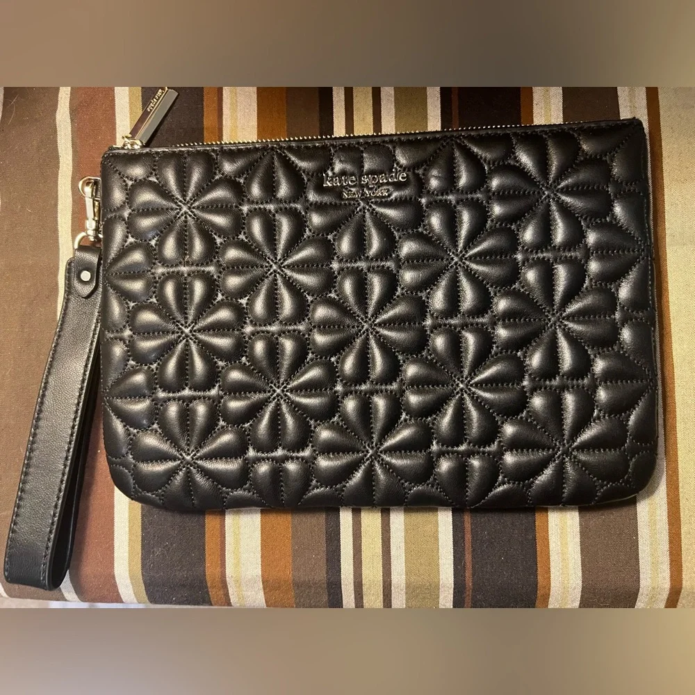 Kate Spade Black Quilted Lacy Heart Clutch Bundle